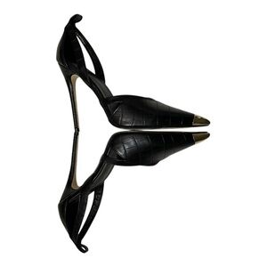 BLACK CUT OUT HEEL METAL TOE‎ COURT SHOE SIZE 10.5